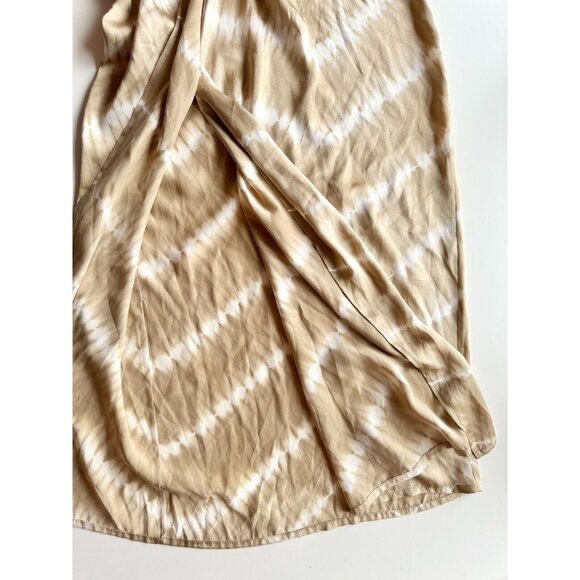 INDAH Tan Beige Tie Dye 100% Silk Satin Wrap Front Maxi Slip Skirt, Size S - Picture 8 of 13